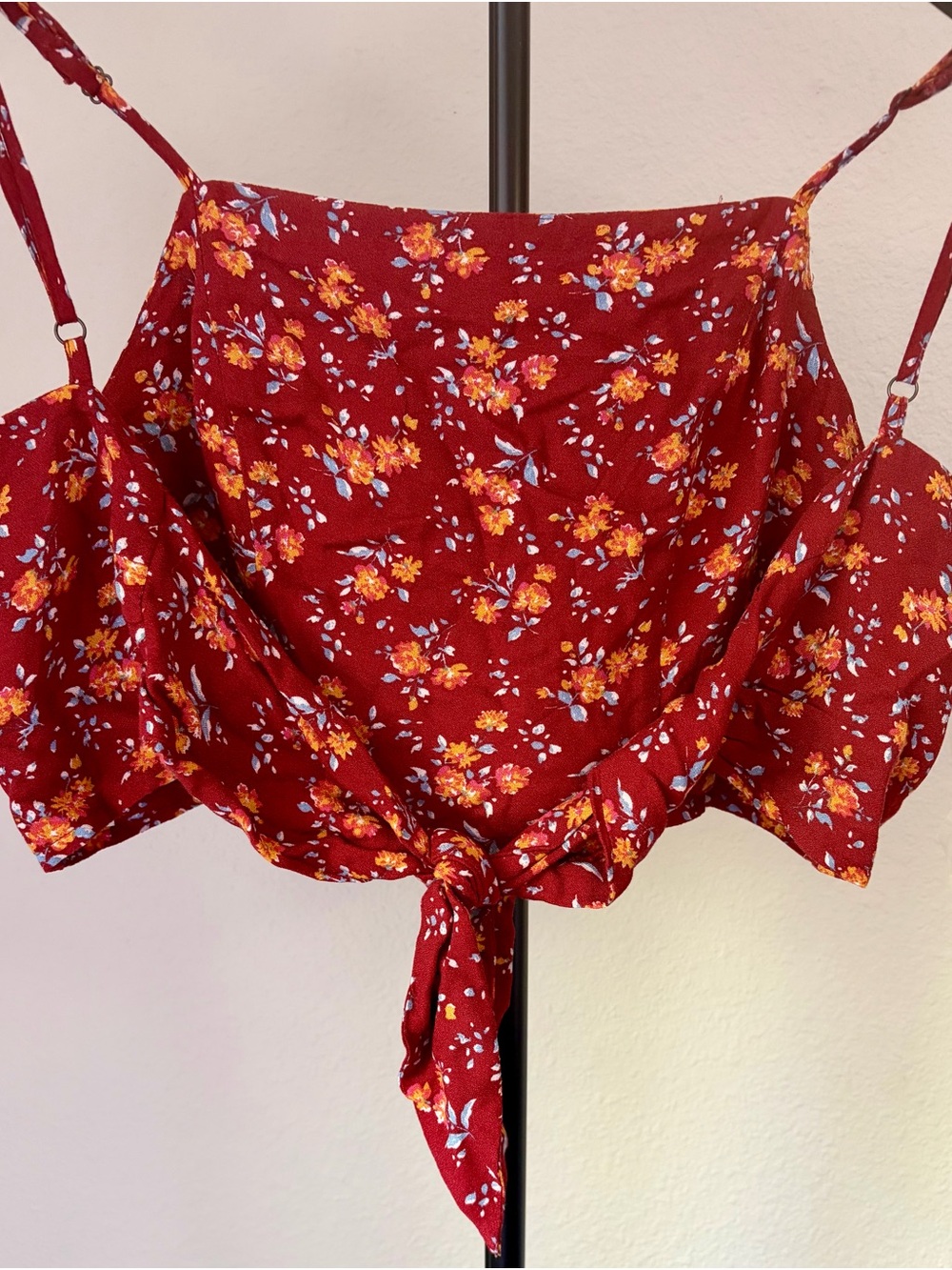 NWT Aeropostale Red Floral Crop Top Back Tie Design Size S